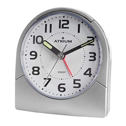 Atrium Reloj despertador clásico analógico de cuarzo sin tictac, con luz y manecillas luminosas, color plateado y gris A218-19