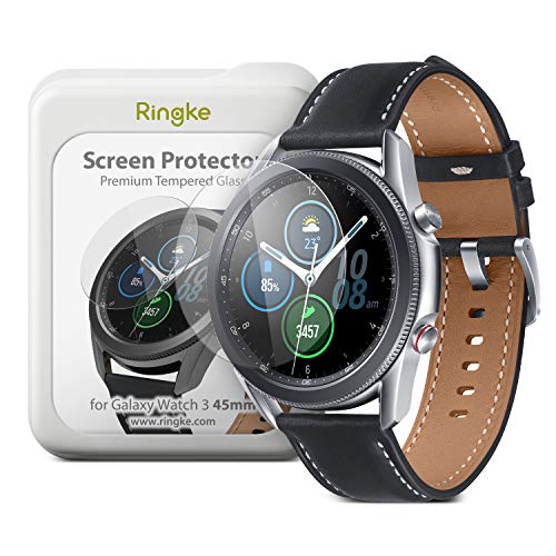 Ringke Invisible Defender Vidrio Templado [4 Pack] Protector de Pantalla Compatible con Galaxy Watch 3 45mm Cristal Transparente Definitivo Calidad de Alta Definición Tecnología de Dureza 9H