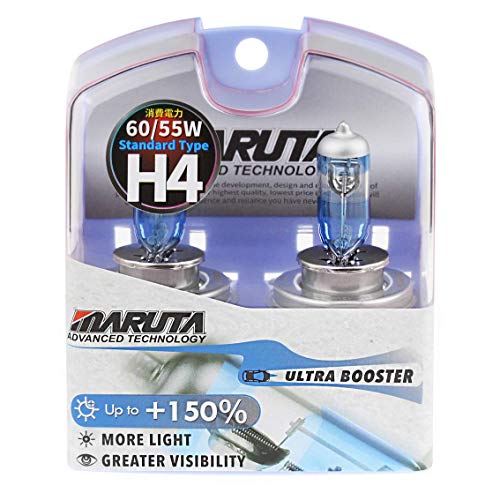 MARUTA® H4 60/55 W Ultra Booster +150% 12 V hasta 4100 K Xenon Gas Lleno Bombillas para faros delanteros de coche (E4) con tecnología avanzada